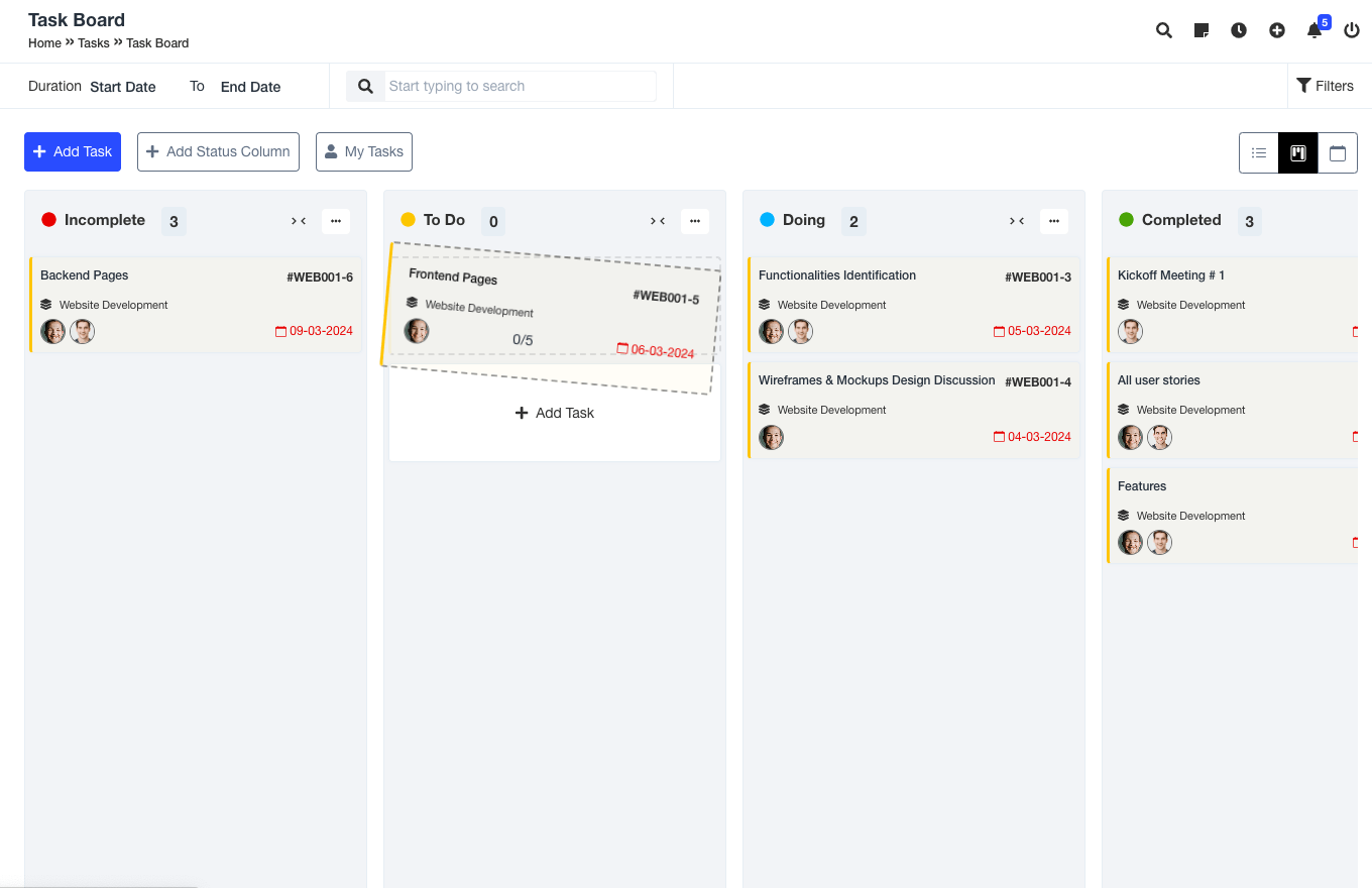 Seanergy Projects Task Board