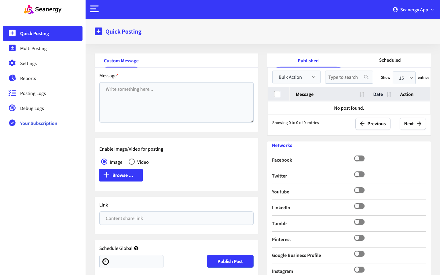 Seanergy Social Quick Posting