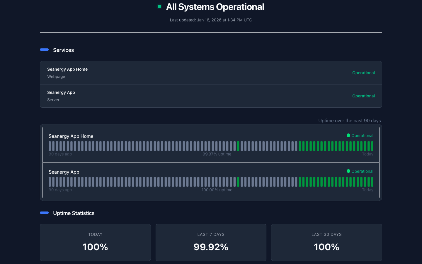 Seanergy Veyon Status Page