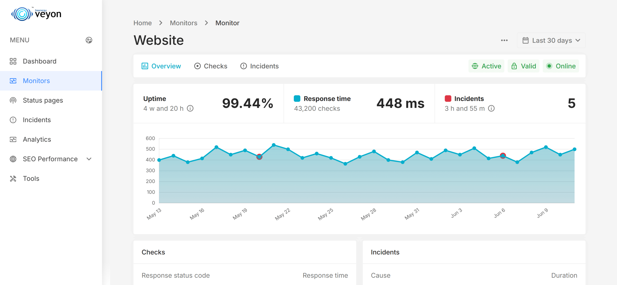 Server and network monitoring dashboard in Seanergy Veyon