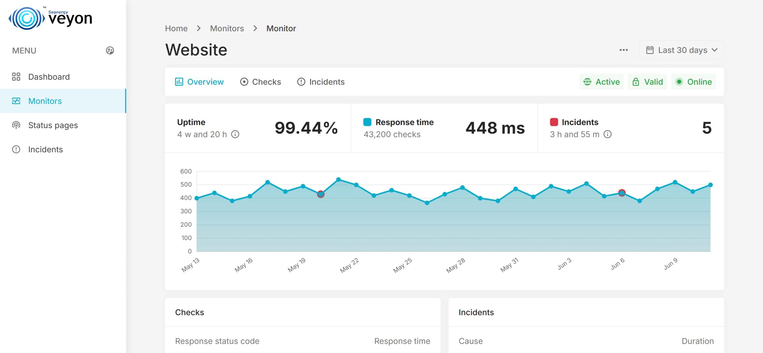 Server and network monitoring dashboard in Seanergy Veyon